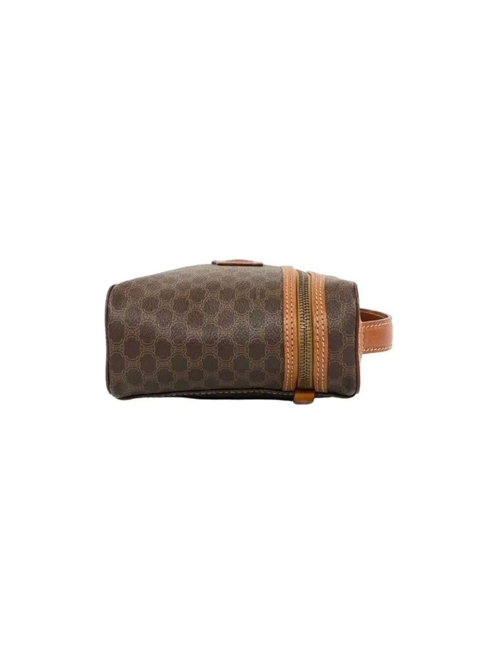 Celine Vintage Macadam Blason Pattern Triomphe Leather Handbag Vanity Bag Brown